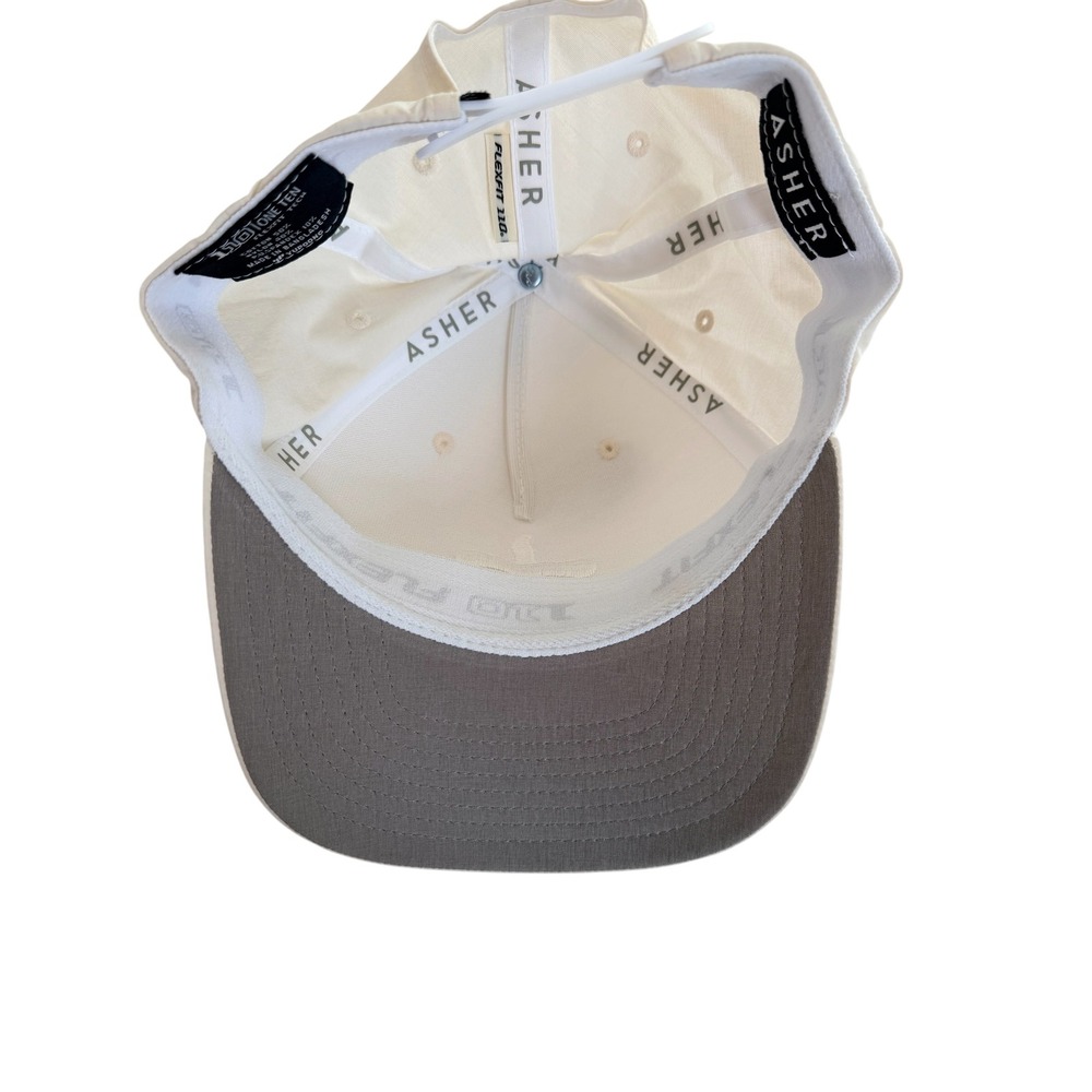 Asher Golf Flexfit 110 Snapback Hat Cream Off White Cross Logo 5 Panel Cap - Picture 2 of 4